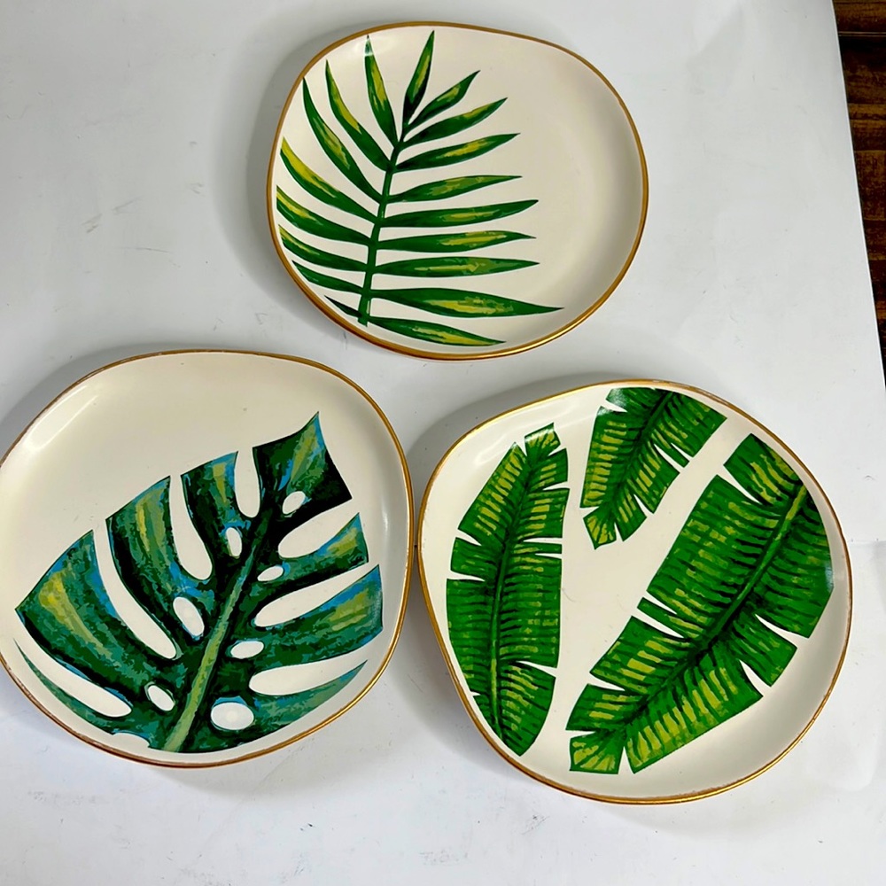 Palm leaf ceramic trinket dishes set of 3